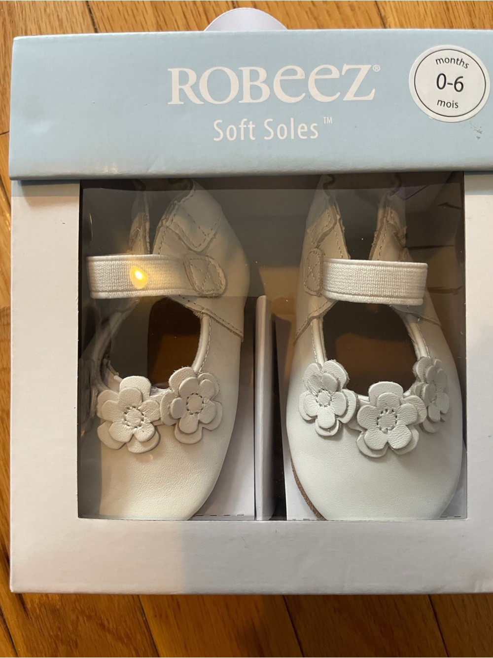 White Baby Robeez Shoes with Flower Accent